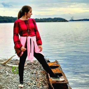 Pink and black blouse